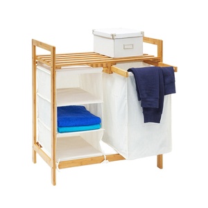 Environment Friendly Folding Clothes Storage Bamboo 4 bag Laundry Hamper sorter