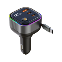 Cargador de Coche Retráctil con Encendedor de Cigarrillos Tipo C de 65W PD, Triple Puerto USB-A, Doble USB-C, Pantalla de Voltaje DC12V-24V para Autos y Camiones