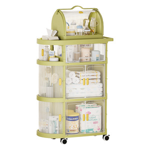 Carrito plegable para bebé, estantes con ruedas, carrito <span class=keywords><strong>auxiliar</strong></span> móvil para bebé, suministros multicapa, organizador de estantes de almacenamiento de artículos diversos para aperitivos - Product Image 1