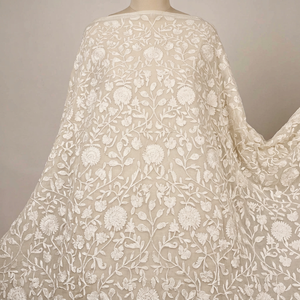 Chain <b>Stitch</b> Embroidery Georgette Mesh Fabric Breathable Eco-Friendly 100% Polyester for Wedding & Home Textile Garments - Product Image 1