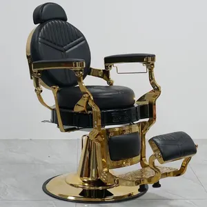 남성용 휴대용 클래식 레트로 이발소 미용실 의자 도매 빈티지 럭셔리 블랙과 골드 이발사 의자
