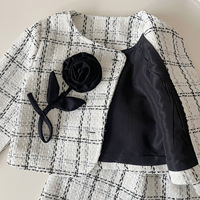 Ensemble de vêtements pour filles, veste à manches longues à fleurs et à carreaux, jupe, style deux pièces, printemps-automne