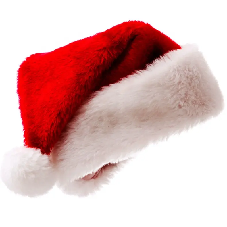 Best Sale Promotional Customized Cheap Soft Thick Plush Christmas Supplies Gift Decoration Santa Claus Xmas Hat for Adults