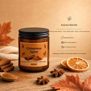 Vente en gros de pots en verre ambré personnalisés avec couvercle en métal noir, bougie parfumée à la cire de soja, cadeau d'aromathérapie - Product Image 1