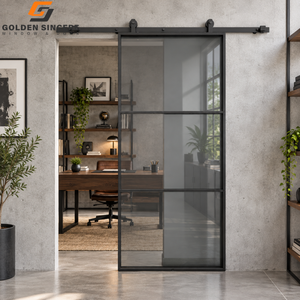 Puerta Corredera Interior de Tres Paneles con Marco de Aluminio Negro Personalizado GS y Puerta de Granero de Vidrio - Product Image 1
