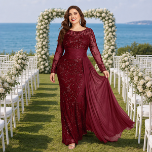 <span class=keywords><strong>Robe</strong></span> de soirée sirène à sequins grande taille, manches longues, longueur ras du sol, pour mère de la mariée, invitée de <span class=keywords><strong>mariage</strong></span>, <span class=keywords><strong>robe</strong></span> de cérémonie - Product Image 3
