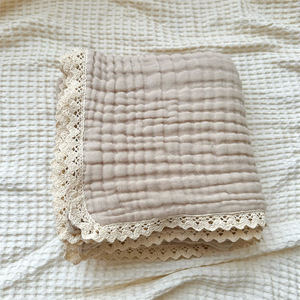 100% Cotton 6 Layers Lace <strong>Toddler</strong> Baby Blanket Tassel Trim Muslin Swaddle Baby <strong>Bedding</strong> - Product Image 3