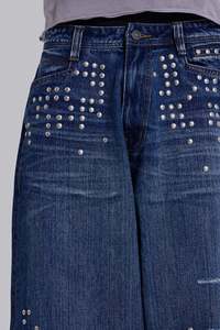 Vintage Straight-Leg Low-Rise <strong>Studded</strong> Streetwear Hand-Distressed Frayed Fashion Loose Denim Washed <strong>Jeans</strong> Unisex Casual - Product Image 4