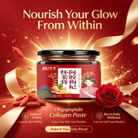 Pâte de Santé Naturelle Nourrissante pour Femmes à base de Gélatine de Peau d'Âne, Baies de Goji et Gingembre Huai, 300g, Bouteille en Verre