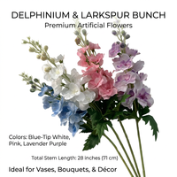 Fleurs artificielles de delphinium et de spur de vache en soie, aspect naturel, arrangement floral de 28 pouces pour mariage et décoration intérieure
