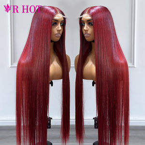 Proveedor Destacado: Peluca Frontal de Encaje 13x4, Cabello Humano Virgen Sin Procesar, Peluca Frontal de Cabello Humano, Color Rojo Vino - Product Image 1