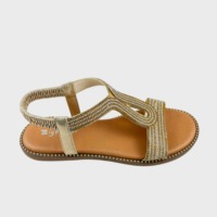 Sandales d'été à bout ouvert avec bride en T et strass pour femme, sandales plates décontractées légères à enfiler avec bride arrière élastique et garniture à rivets