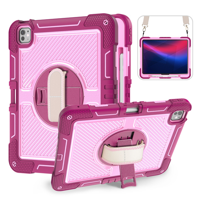 3 Layer Full Body Rugged Kids Rotatable Nylon Hand Shoulder Strap Tablet Cover for iPad 9.7 2017 2018 Air 1 2 iPad 5 6