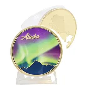 2024 Metalen Ambachtelijke Uitdaging Munt Alaska Aurora Munt 45Mm Gouden/Zilveren Plaat Munt Voor Herdenking Van Het Evenement