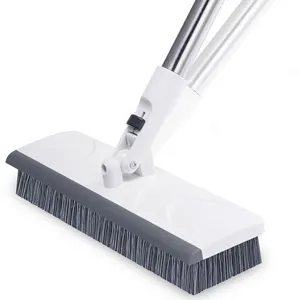 Deck Scrub Brush With Long Handle 2 In 1 Floor Cleaning Brush With Squeegee For Bathroom Shower Grout Outdoor