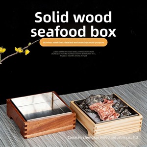 Caja de almacenamiento japonesa de madera para sashimi de salmón, hot pot, barbacoa, preparación de alimentos, diseño de bandeja Snowflake Fat Cow - Product Image 3
