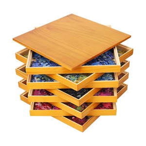 Wooden Stackable Storage <b>Box</b> With Lid Square Desktop Organizer For <b>Puzzle</b> Sorter And Miscellaneous Trays - Product Image 1