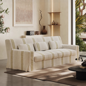 Ghế sofa ba chỗ ngồi phong cách Bắc Âu Wabi Sabi, kiểu Mỹ đồng quê, chất liệu vải lanh sọc, có thể tháo rời hoàn toàn. - Product Image 1