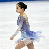 Robe de patinage artistique bleu-violet dégradé, manches longues en maille, dos en V profond, ornée de strass, pour femmes et filles, compétition, spectacle sur glace