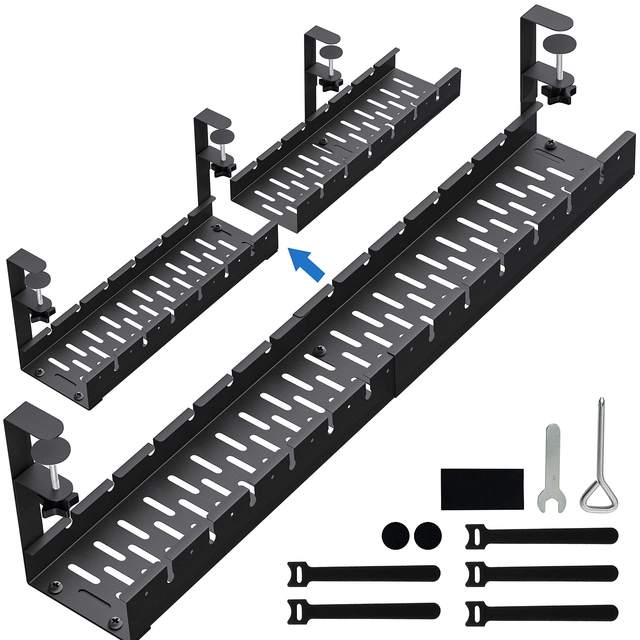 No Drilling Extendable Under Desk Cable Management, Metal Cable Management Tray Under Desk ,Retractable Power Strip Cord Holder
