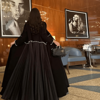 Nouvelle Robe Longue Plissée Noire pour Femme, Style Abaya Ouverte, Perles Marocaines de Dubaï, Collection Automne 2024