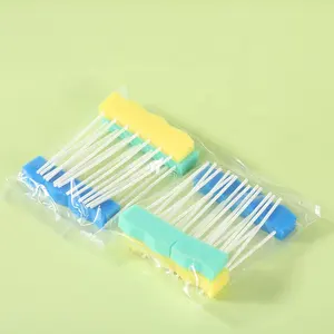 Escova de dentes de espuma para cuidados orais, cotonete descartável para limpeza de bebês