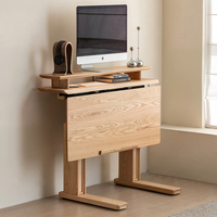 Bureau d'ordinateur électrique en bois avec élévateur, poste de travail pliable en bois massif, table de bureau à domicile fixée au sol avec tiroir à dossiers