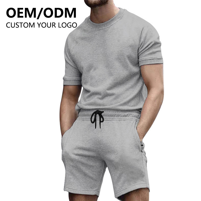 Wholesale Summer New Men Casual Shorts Sets Short Sleeve T Shirt Shorts Solid Tracksuit Set Men's Brand Clothing 2 Pieces Sets