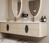 Meuble-lavabo double vasque flottant moderne, armoire de salle de bain murale sur mesure avec miroir LED ovale intelligent pour salle de bain de luxe