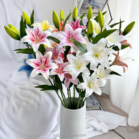 ZZLTY Großhandel Luxuriöse 3-Köpfige Lilien Seiden-Kunstblumen 3D-Gedruckt für Hochzeiten, Hausdekoration, Valentinstag, Abschlussfeier
