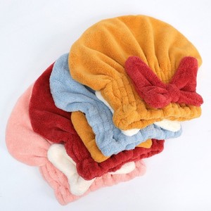 Gorro para secar el cabello de 25x26cm de lana coralina con lazo para cabello largo, uso doméstico - Product Image 1