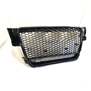 Grille de radiateur pour Audi A4L B8 S4 Calandre avant 2008-2012 | Maille ABS en nid d'abeille | Noir brillant avec cadre inférieur | Stock d'entrepôt américain - Product Image 1