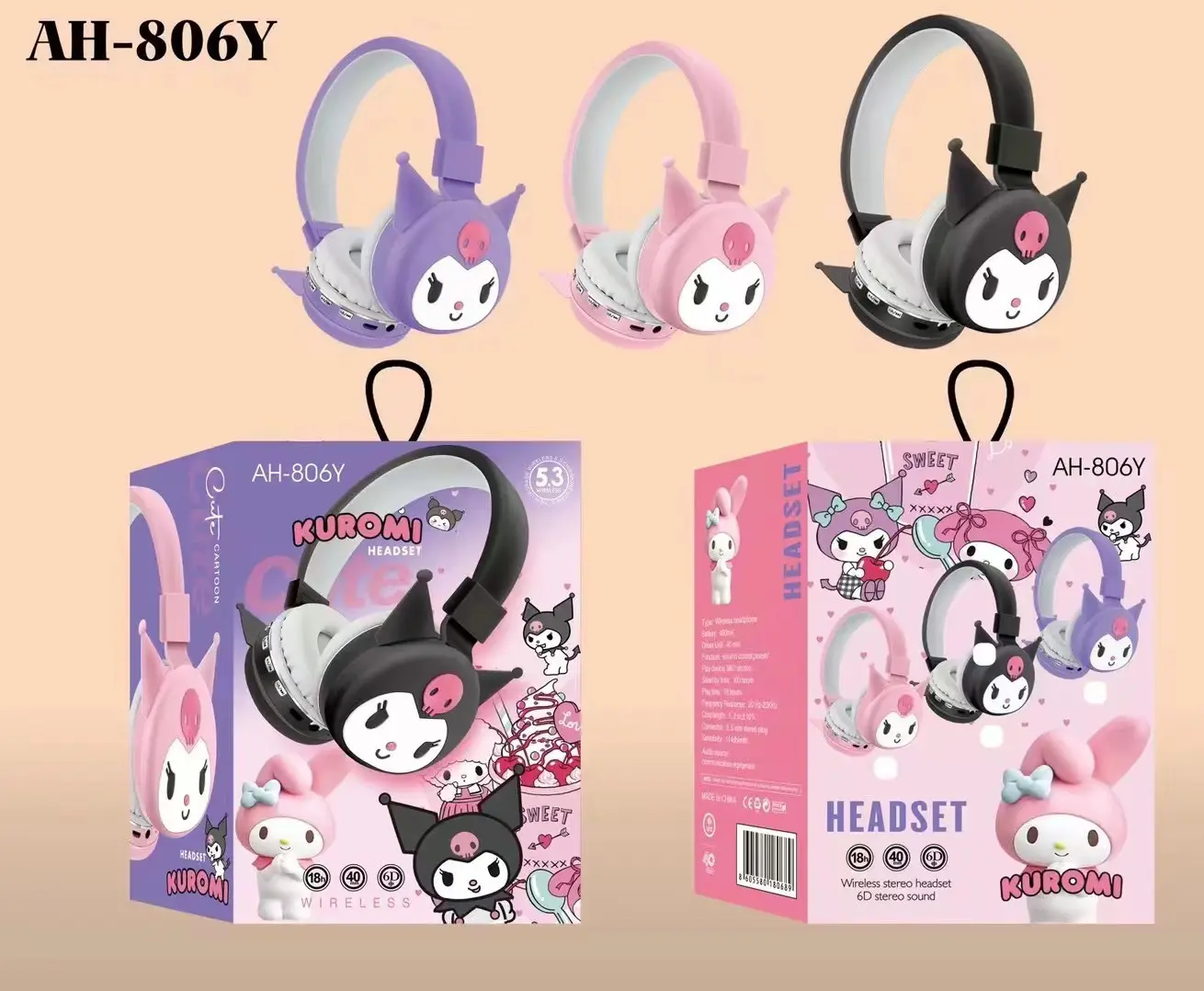 LINDA Cartoon anime Kuromi sans fil BT casque kt princesse