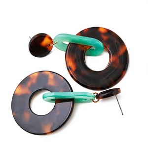 Pendientes de acrílico con diseño de caparazón de tortuga y anillo de resina verde azulado, diseño geométrico, joyería moderna para mujer para fiestas - Product Image 1
