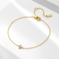 Mlluki Joyería al por Mayor, Pulsera de Plata de Ley 925 Chapada en Oro de 14K con Pequeño Dije de Trébol de la Suerte con Circonita Cúbica