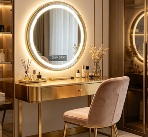 Round <b>LED</b> Bathroom Mirror Illuminated Wall Mounted <b>Vanity</b> Mirror Touch Screen Dimmable Hotel Washroom Mirror - Product Image 3