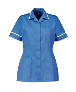 Túnica médica de manga corta para enfermera, camisa Scrub, uniforme personalizable de Europa, XS-3XL de sarga de 7 días, venta al por mayor
