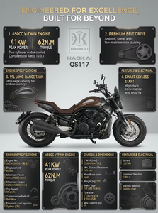 <span class=keywords><strong>Moto</strong></span> Cruiser <span class=keywords><strong>EURO</strong></span> 5 650CC à Refroidissement Liquide, Norme d'Émissions, Vitesse Maximale 95km/h, Transmission par Courroie, Haute Puissance 41KW - Product Image 3