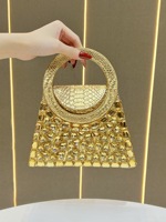 Pochette de soirée de luxe en strass pour femme, sac à main à anse anneau imprimé serpent avec chaîne, sac de soirée scintillant pour mariage et fête pour femmes