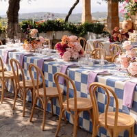 Nappe carrée moderne en polyester et lin imprimé multicolore à motifs géométriques, lavable, en sergé tissé, pour décoration de table de jardin et de fête