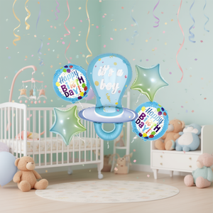Set de 5 Globos de Aluminio con Diseño de Chupete y Gráficos Impresos para Decoración de Fiesta de Cumpleaños de Niño, Tema 'Es un Niño' - Product Image 2