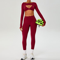 Nouvel ensemble de sport 5 pièces pour femme automne-hiver : soutien-gorge rembourré décolleté en V, shrug, short, leggings et pantalon évasé pour gym, pilates et yoga