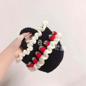 Sac à main rond en dentelle de coton au crochet, motif fraise crémeuse, pour usage quotidien - Product Image 3