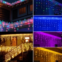 Guirlande lumineuse de Noël en forme de glaçon, 110V, prise US, 4x0.6m, 96 LED, pour extérieur, rideau lumineux suspendu pour fenêtre, pour mariage, fête, décoration de fond