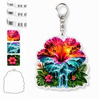 Porte-clés personnalisé en acrylique Hibiscus tropical Coucher de soleil Océan Cadeau Breloque de sac personnalisée Île Accessoire de plage transparent Vente en gros