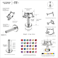 Piercing corporel en titane ASTM F136 avec zircon et vis de fixation, pour l'oreille ou le nez, motif cœur de chat