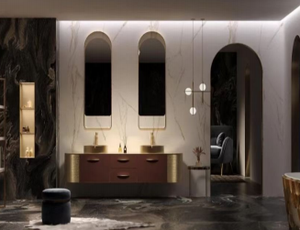 Mueble de Baño Clásico para Apartamento, con Pantalla de Tiempo, Interruptor Táctil, Montado en la Pared, Rectangular, de Mármol, Cerámica, Vidrio Acrílico - Product Image 3