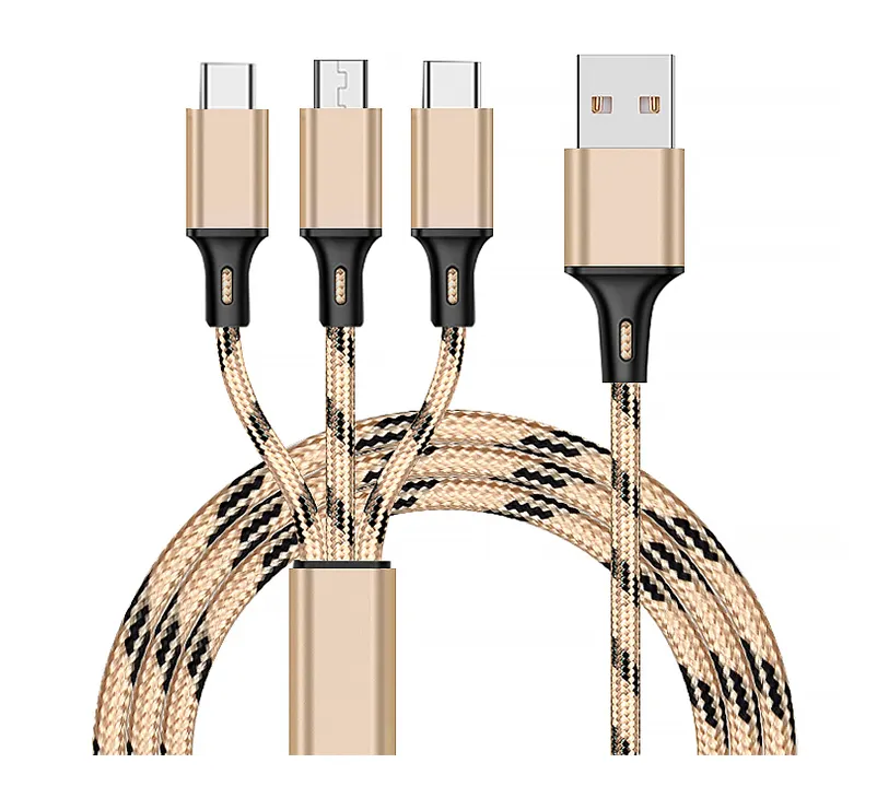2.8A 3 in 1 multi charging Fast Charger Cable Phone Usb Cable For type c micro charging nylon braided fast Cable