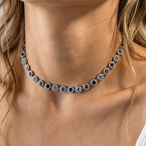 Collana Tennis di Lusso in Acciaio Inossidabile Placcato <span class=keywords><strong>Oro</strong></span> 18K con Zirconi Blu Sfumati e Diamanti Completi, Ideale per Feste - Product Image 1