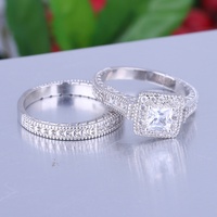 Ensemble de bagues de fiançailles contemporaines en argent sterling 925 avec grappe de zircons cubiques carrés et placage or, style bohème, pour mariage et fête